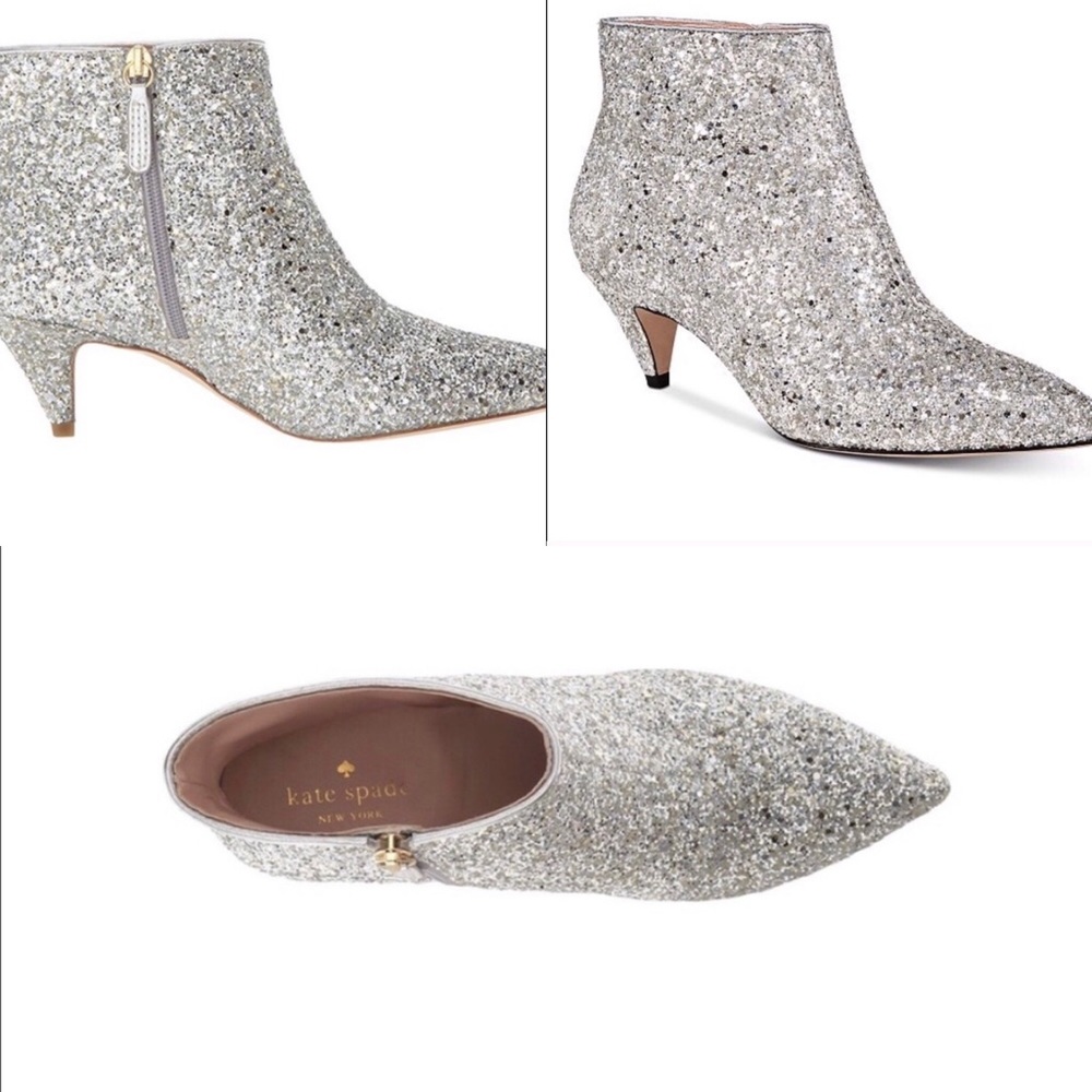 Kate Spade Silver Booties Glitter 6.5